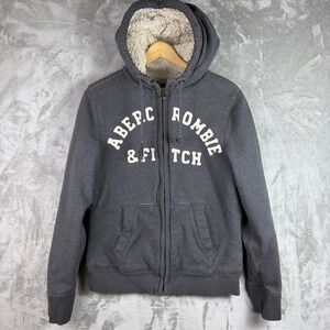 Vintage Y2K Abercrombie & Fitch Mens Full Zip Hoodie Jacket Large Preppy Grey